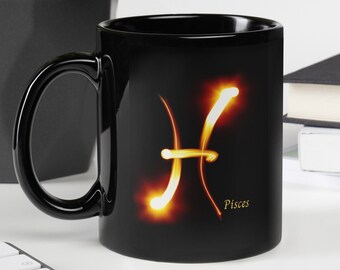Pisces Black Glossy Mug, Coffee mug, Coffee lover, Zodiac sign gifts, Coffee addict, Coffee cup, Zodiac mug, Pisces Cup, Horoscope gifts