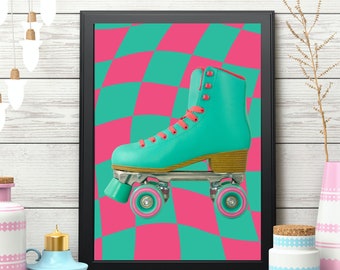 Retro Green Skate Digital Wall Art, Vintage/Retro Collection printable downloads, Trendy Wall Art, Retro Roller Skate, Retro Skate