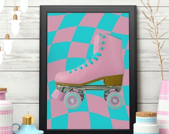 Retro Pink Skate Digital Wall Art, Vintage/Retro Collection printable downloads, Trendy Wall Art, Gift Idea, Retro Roller Skate, Retro Skate