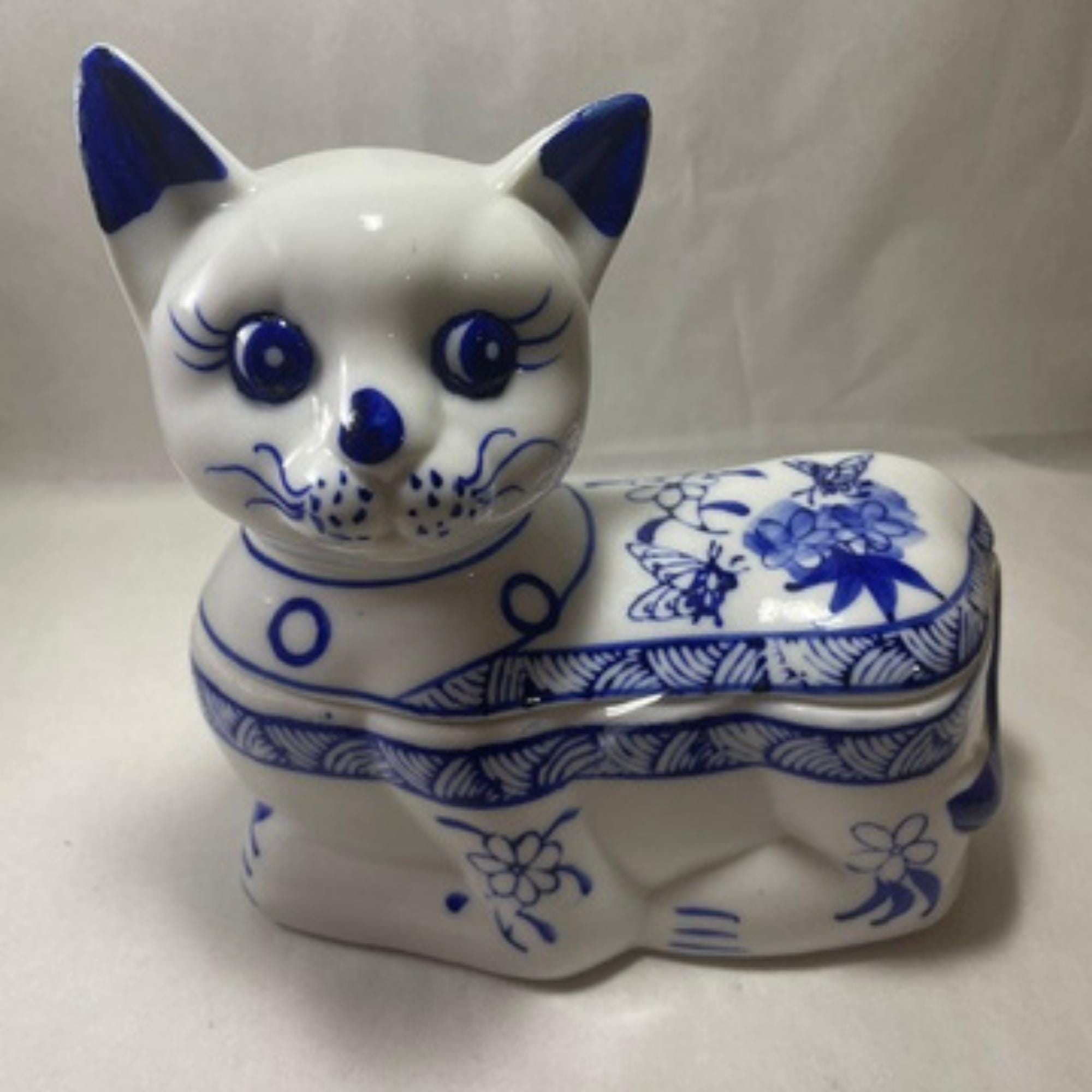 Antique Blue Porcelain Cat - Etsy