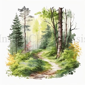Forest Trail ClipArt, 10 hoge kwaliteit JPG's, aquarelkunst, digitale download, kaarten maken, gemengde media, digitale papierkunst | #235