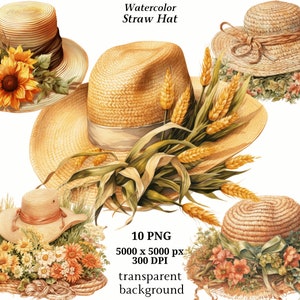 Strohhut Clipart, 10 hochwertige PNGs, sofortiger digitaler Download | Kartenherstellung, Cowboyhut Print, Digital Paper Craft, Memory Books | #1381