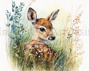 Fawn Clipart, 10 High Quality JPGs, Nursery Art | Card Making, Forest Clip Art, Digital Paper Craft, Watercolour Painting | #91