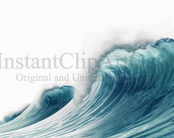 Ocean Waves Clipart, 10 High Quality JPGs, Watercolor Art, Digital Download, Card Making, Mixed Media, Digital Paper Craft | #349