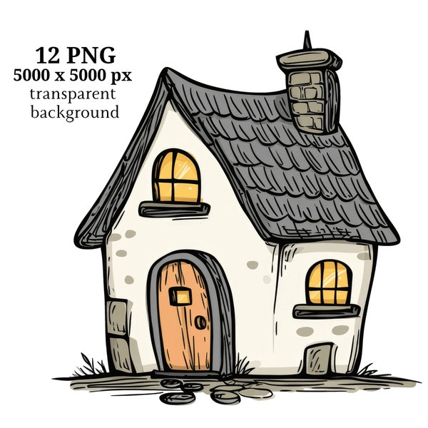 Simple House Drawing Clipart, 12 High Quality PNGs, Nursery Art, Digital Download | Card Making, House Clipart, Digital Paper Craft | #1442