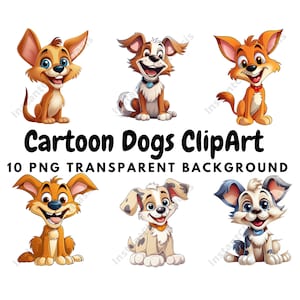10 High Quality PNGs - Cartoon Dogs Clipart, Nursery Art, Digital Download, Card Making, Dogs Clipart, Cartoon Clipart, Paper Craft | #898
