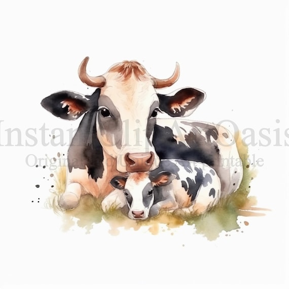 Cow & Calf Clipart, 10 High Quality Jpgs, Nursery Art | Card Cow & Calf Clipart, 10 High Quality Jpgs, Nursery Art | Card