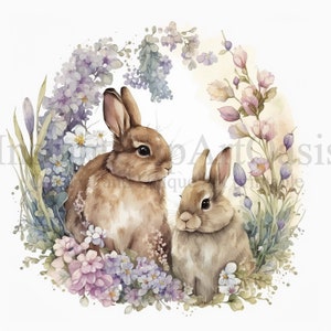 Floral Bunnies Clipart | Set 2 | 10 High Quality Jpgs, Nursery Art ...