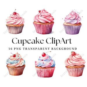 Cupcake Clipart, 16 High Quality PNGs, Cupcake Images, Digital Download, Journaling, Card Making, Digital Paper Craft #1171