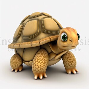 K&ouml;nnte beinhalten: Eine Comic-Schildkr&ouml;te mit brauner Schale und gr&uuml;nen Augen. Die Schildkr&ouml;te geht mit erhobenem Kopf nach vorne.