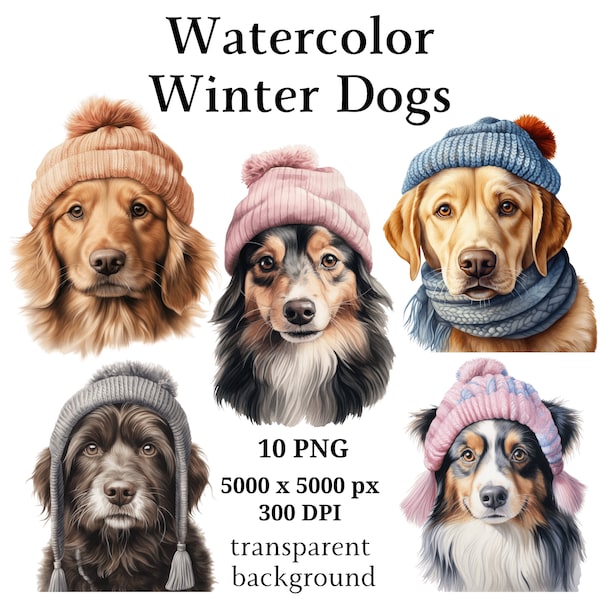 Winter Dogs Clipart, 10 High Quality PNGs, Digital Planners, Junk Journals, Digital Download, Memory Books, Scrapbooking | #1077