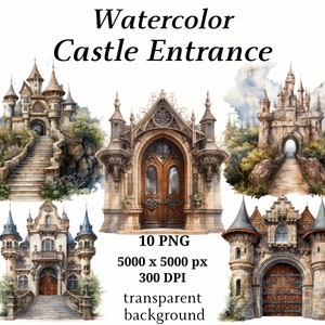 Castle Entrance Clipart - 10 High Quality PNGs, Digital Download, Junk Journal, Printable Graphics, Card Making, Digital Paper Craft #1204