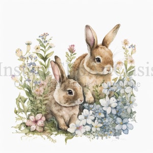 Floral Bunnies Clipart | Set 2 | 10 High Quality Jpgs, Nursery Art ...