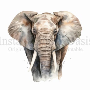 Clipart de elefante, 10 JPGs de alta qualidade, arte de berçário | Fabricação de cartões, clip art, impressão de elefante, artesanato em papel digital, pintura em aquarela #180