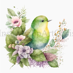 Clipart de pájaro verde, 10 JPG de alta calidad, arte de vivero, descarga digital instantánea / fabricación de tarjetas, imágenes prediseñadas de animales, arte de papel digital / #514