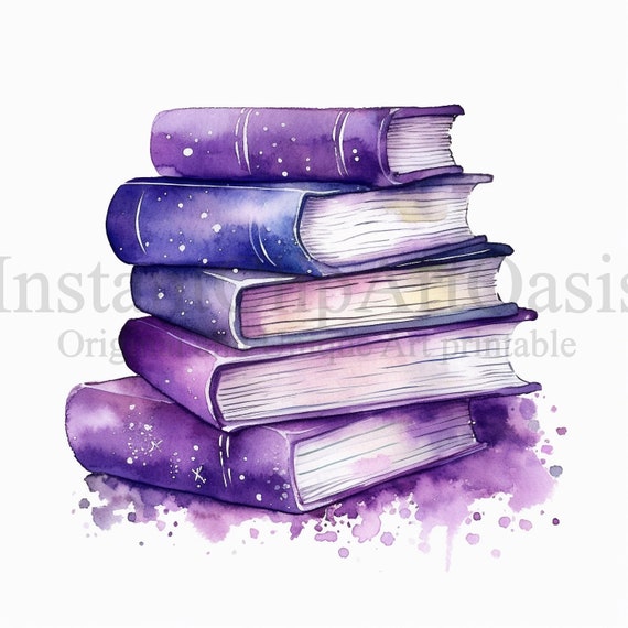 Stack of Purple Books Clipart, 10 High Quality Jpgs, Nursery Art