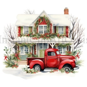 Clipart della fattoria di Natale - 10 JPG di alta qualità, arte dell'acquerello, download digitale, creazione di cartoline, supporti misti, creazione di carta digitale / #1192
