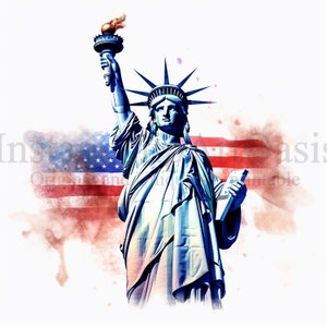 Clipart da Estátua da Liberdade, 7 JPGs de alta qualidade, arte em aquarela, download digital, criação de cartões, mídia mista, artesanato em papel digital | #646