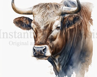 Bull Clipart, 10 High Quality JPGs, Digital Download, Card Making, Animal Clipart, Digital Paper Craft | #248
