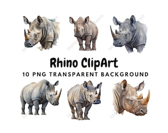 Rhino Clipart, 10 High Quality PNGs, Nursery Art, Digital Download, Card Making, Animal Clipart, Digital Paper Craft | #106