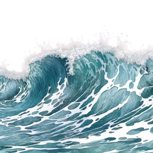Clipart delle onde dell'oceano, 10 PNG di alta qualità, Arte dell'acquerello, Download digitale, Creazione di cartoline, Supporti misti, Mestiere con la carta digitale / #349