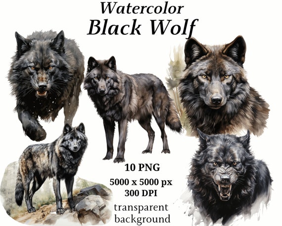 Black Wolf Clipart - 10 High Quality PNGs, Card Making, Clip Art, Wolf Print, Printable Graphics, Scrapbooking, Digital Paper Craft | #1218
