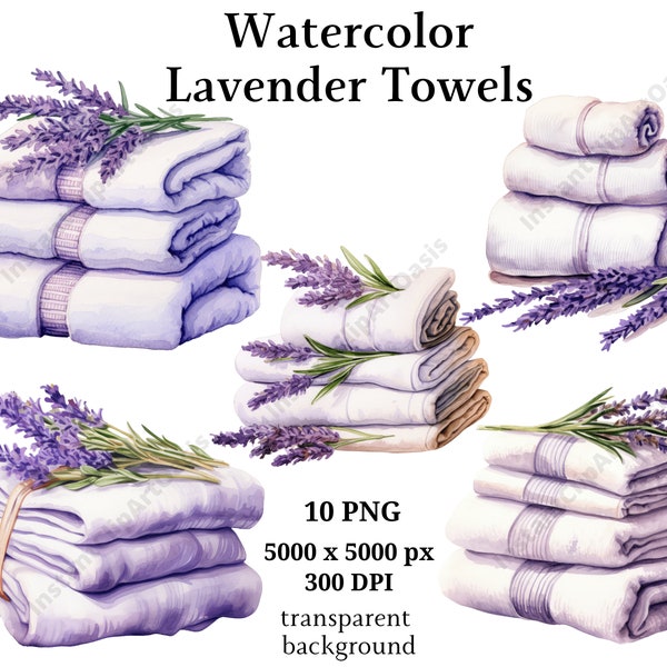 Lavender Towels Clipart, 10 High Quality PNGs, Lavender Clipart, Watercolor Lavender, Card Making, Journaling, Digital Download | #925
