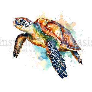 Sea Turtle Clipart, 10 JPG de haute qualité, Nursery Art, Fabrication de cartes, Clip Art, Turtle Print, Digital Paper Craft, Aquarelle Peinture #186