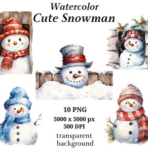 Watercolor Cute Snowman Clipart - 10 High Quality PNGs, Instant Digital Download, Card Making, Snowman Clipart, Digital Paper Craft | #1307