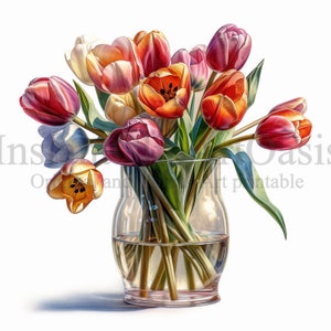 Vaas van tulpen clipart, 10 hoge kwaliteit JPG's, botanische kunst, digitale download, kaarten maken, journaling, digitale papier ambachtelijke | #372