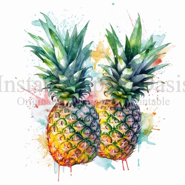 Pineapples Clipart, 10 High Quality JPGs, Nursery Art | Card Making, Clip Art, Digital Paper Craft, Watercolour Painting | #576