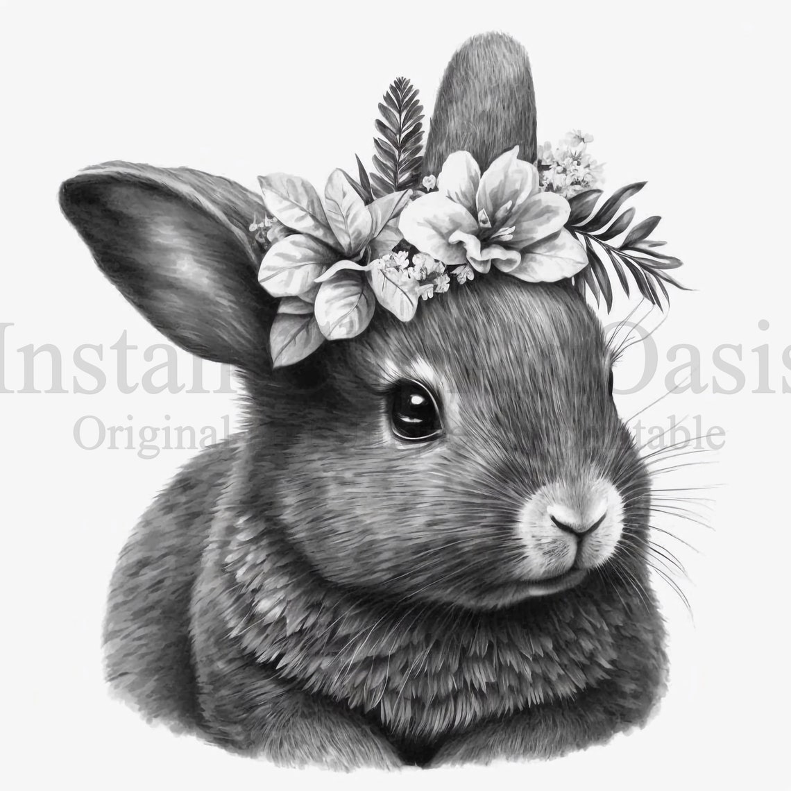Bunnies With Flower Crown Clipart, 10 High Quality Jpgs, Nursery Art ...