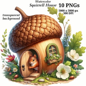 Squirrell House Clipart - 10 PNG di alta qualità, Pianificatori digitali, Diari spazzatura, Download digitale, Libri di memoria, Scrapbooking / #1430