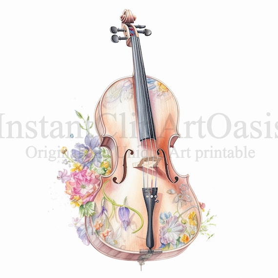 Cello Sketches Clipart, 10 High Quality Jpgs, Floral Art, Instant