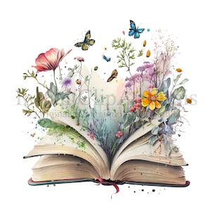 Clipart di libri floreali / Set-2 / 10 PNG di alta qualità, Arte della scuola materna, Download digitale / Creazione di cartoline, Clipart di libri, Mestiere di carta digitale / #359