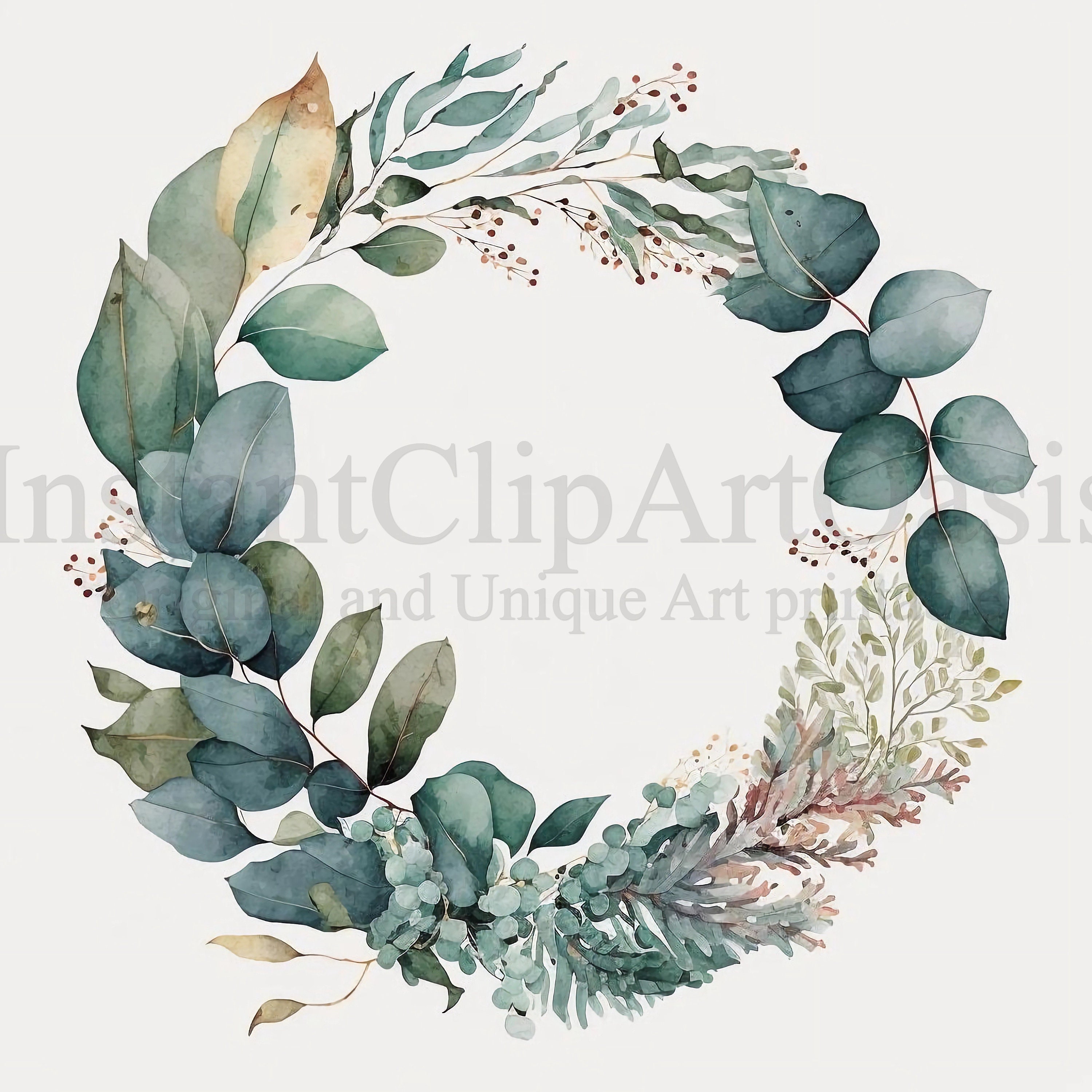 Eucalyptus Wreath Clipart, 10 High Quality Jpgs, Botanical Art | Card ...