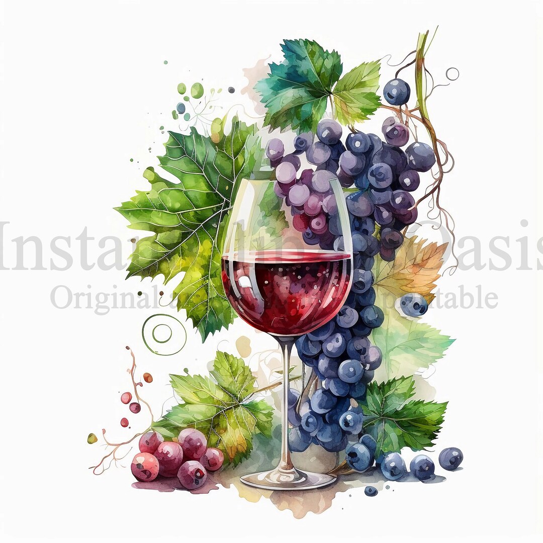 Glass of Wine Clipart 10 High Quality Jpgs Art Instant - Etsy