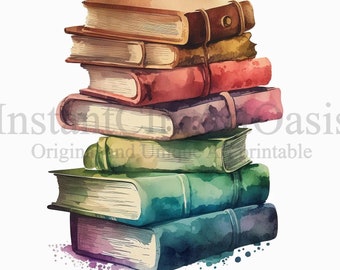 Stack of Books Clipart, 10 High Quality JPGs, Nursery Art, Instant Digital Download | Card Making, Books Clipart, Digital Paper Craft | #153