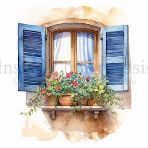 Mediterranean Windows Clipart, 10 High Quality JPGs, Nursery Art, Instant Digital Download | Card Making, Digital Paper Craft | #402