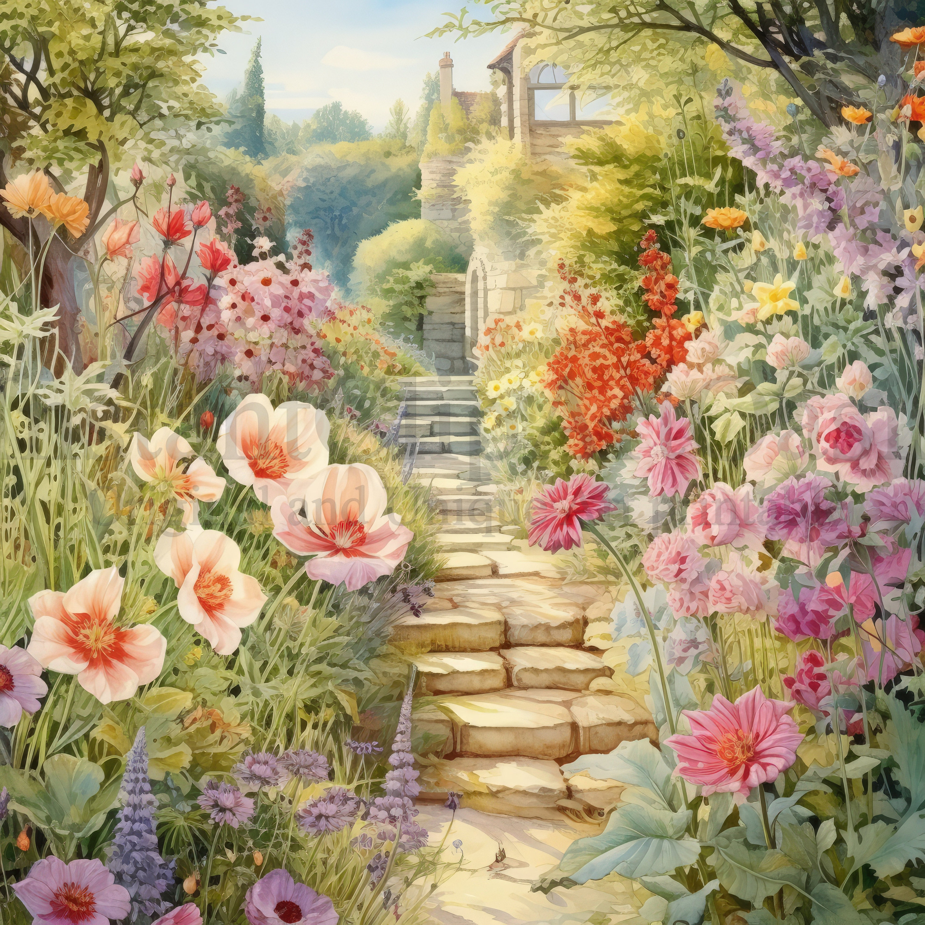 Summer Garden Clipart - 10 High Quality Jpgs, Watercolor Art