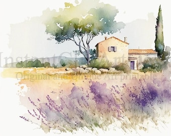 Provence Landschaft Clipart, 10 hochwertige JPEGs, digitaler Planer, Junk Journaling, Aquarell, Wandkunst, digitaler Download | #75