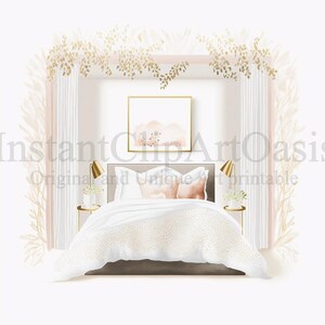 White Bedroom Clipart, 10 High Quality JPGs, Watercolor Art, Digital Download, Card Making, Mixed Media, Digital Paper Craft | #58