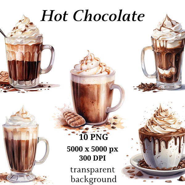 Hot Chocolate Clipart, 10 High Quality PNGs, Instant Digital Download | Card Making, Hot Chocolate Images, Digital Paper Craft | #1228