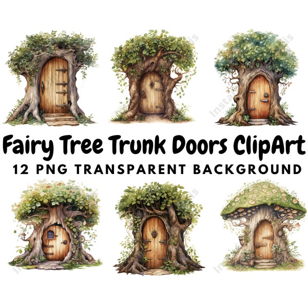 Fairy Tree Trunk Doors Clipart, 12 High Quality PNGs Transparent Background, Digital Download | Card Making, Digital Paper Craft #839