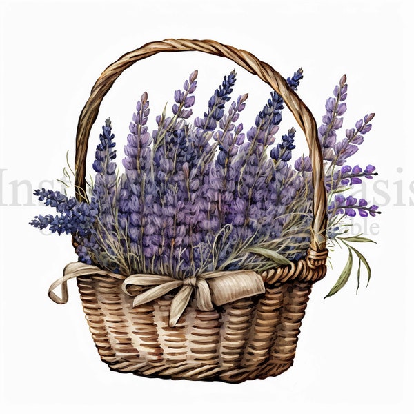 Lavender Basket Clipart, 12 High Quality JPGs, Junk Journaling, Digital Planner, Wall Art, Digital Paper Craft, Watercolor | #454