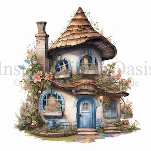 Fairy Cottage Clipart, 10 JPG de haute qualité, Nursery Art, Téléchargement numérique, Fabrication de cartes, Cottage Clipart, Digital Paper Craft #613