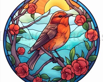 Stained Glass Robin, 10 High Quality JPGs, Stained Glass, Digital Download | Card Making, Bird Clipart, Paper Craft | #666