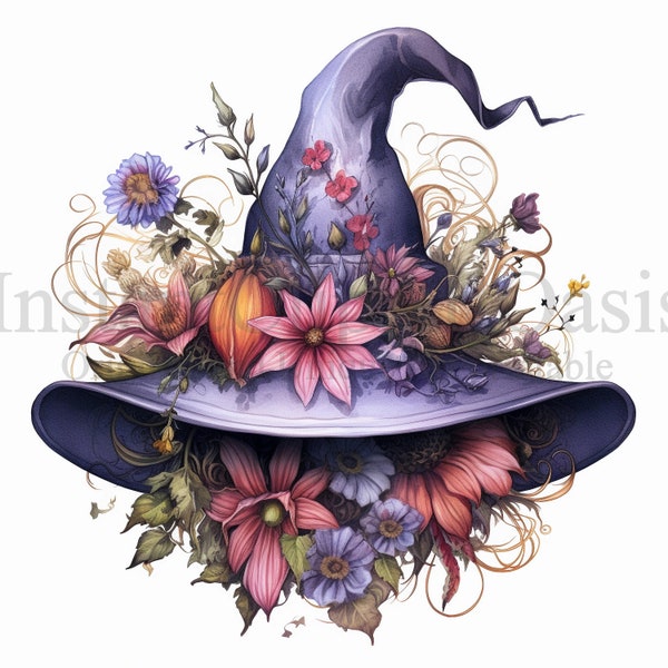 Witch Hat Clipart, 10 High Quality JPGs, Nursery Art, Instant Digital Download | Card Making, Fairy Witch Hat, Digital Paper Craft | #557