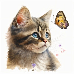 Clipart de gatinhos e borboletas, 10 JPGs de alta qualidade, download digital, confecção de cartões, clipart de gatos, artesanato em papel digital | #233