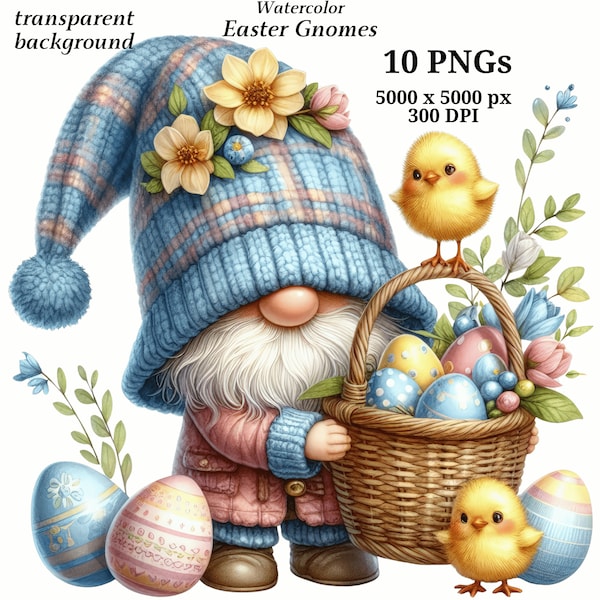 Easter Gnomes Clipart, 10 High Quality PNGs, Nursery Art, Digital Download | Card Making, Cute Gnome Clipart, Digital Paper Craft | #1420